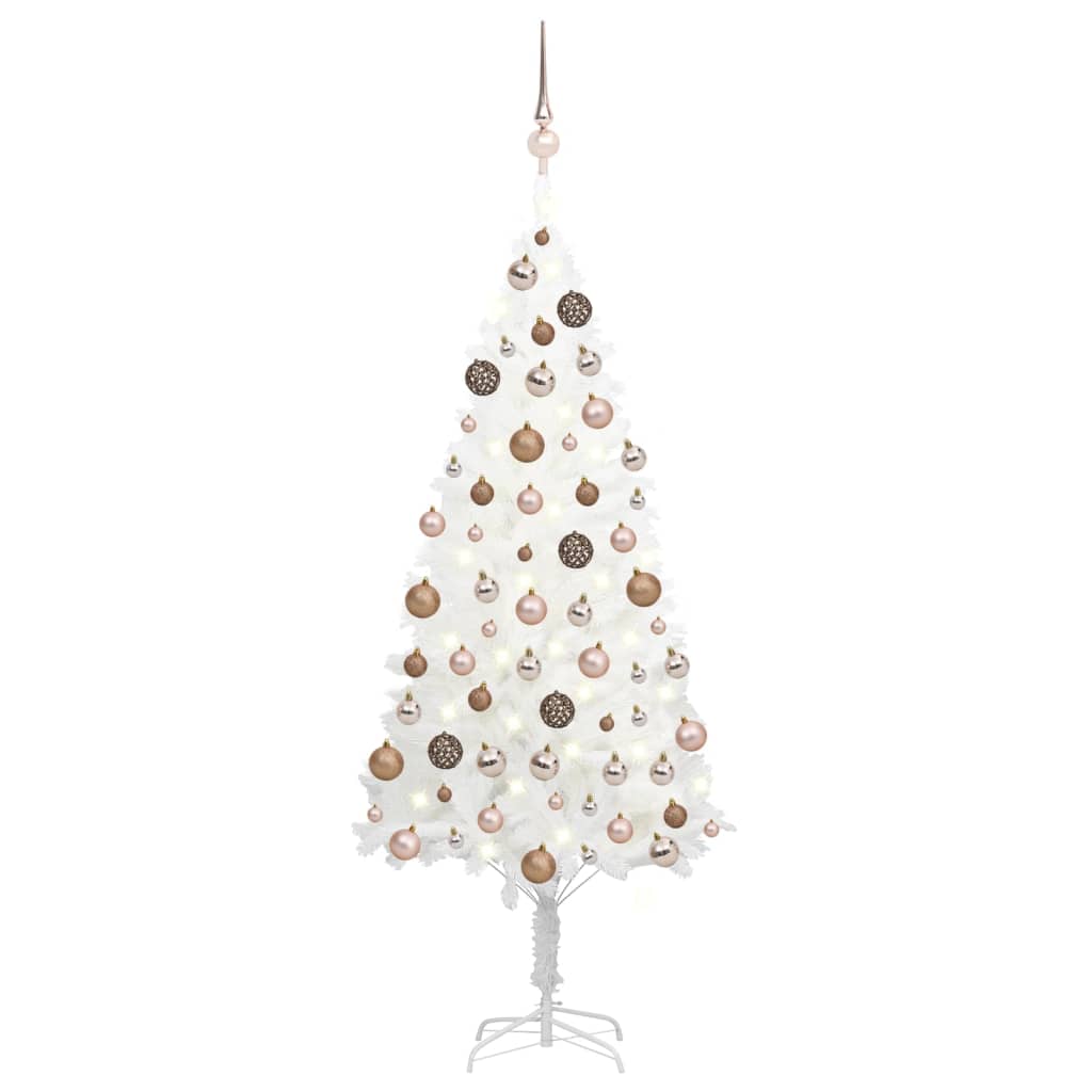 vidaXL Set brad Crăciun artificial cu LED-uri/globuri, alb, 120 cm 120 imagine noua