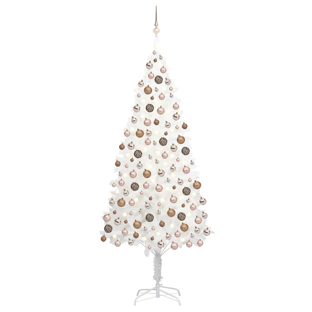 Arbre de Noël artificiel avec LED et boules Blanc 210 cm