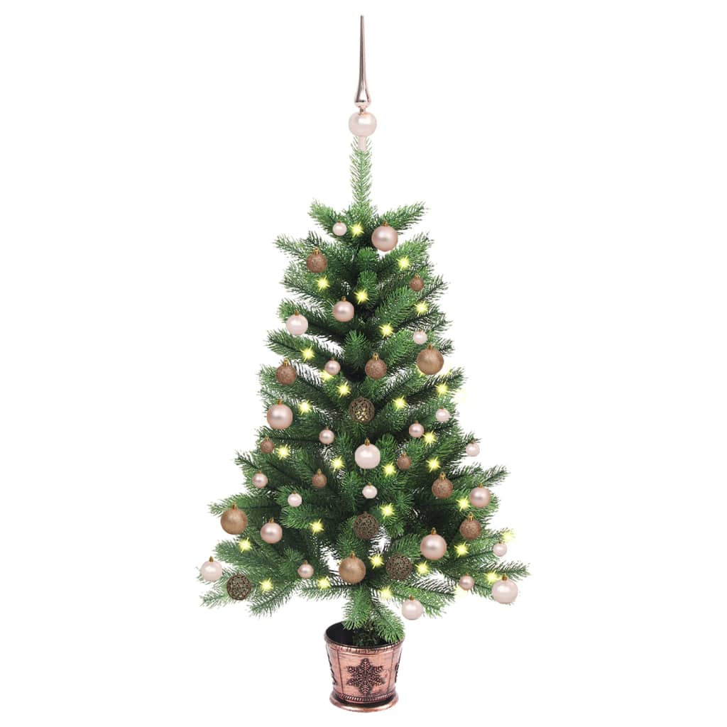 vidaXL Brad de Crăciun artificial cu LED&set de globuri, verde, 65 cm
