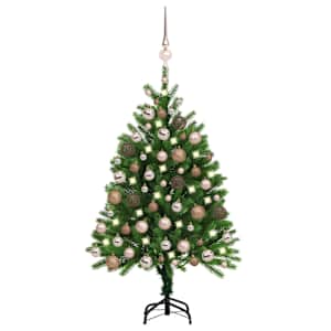 vidaXL valgustusega kunstkuusk kuulidega, roheline, 120 cm