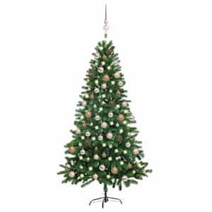 vidaXL valgustusega kunstkuusk kuulidega, roheline, 150 cm