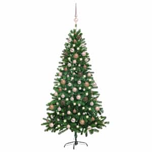 vidaXL valgustusega kunstkuusk kuulidega, roheline, 180 cm