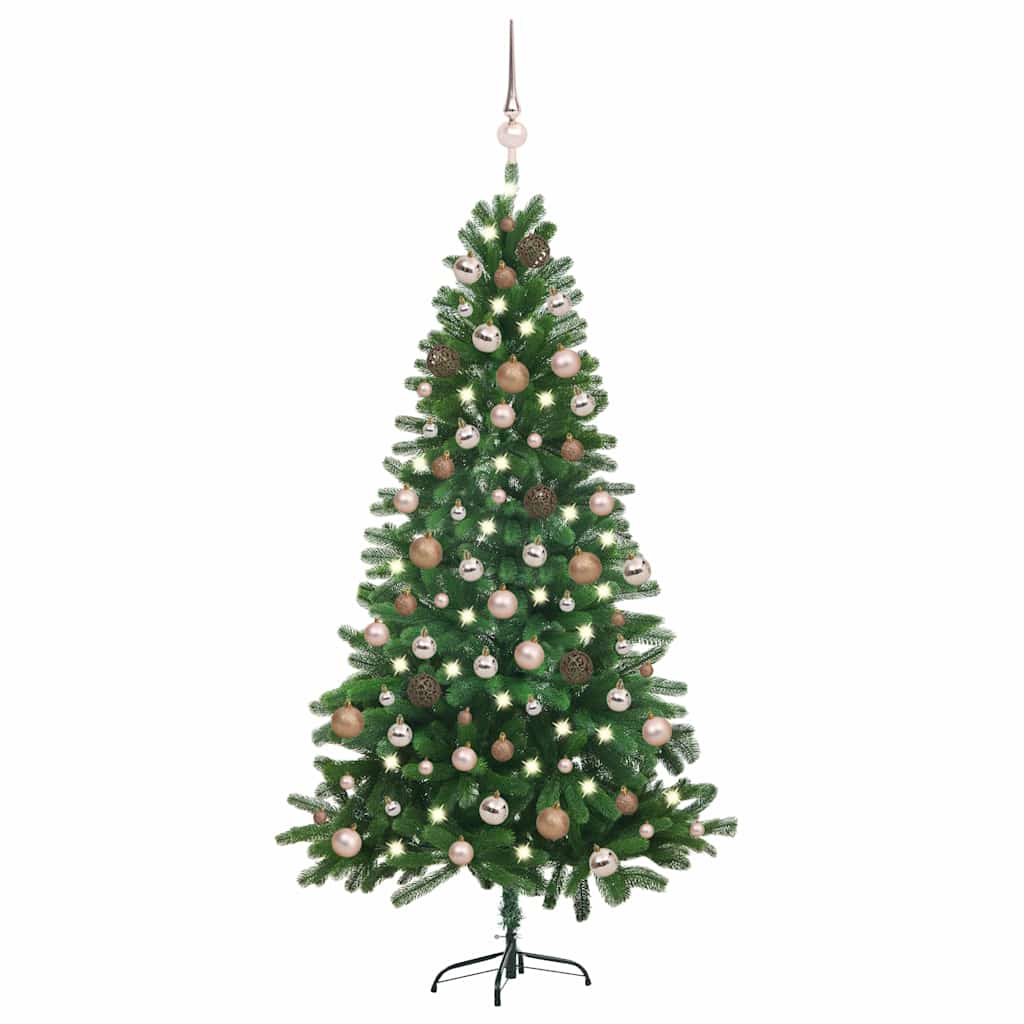 Arbre de Noël artificiel avec LED et boules 180 cm Vert