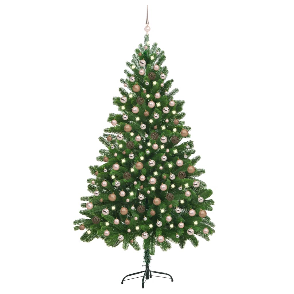 10: vidaXL kunstigt juletræ med lys og kuglesæt 210 cm grøn