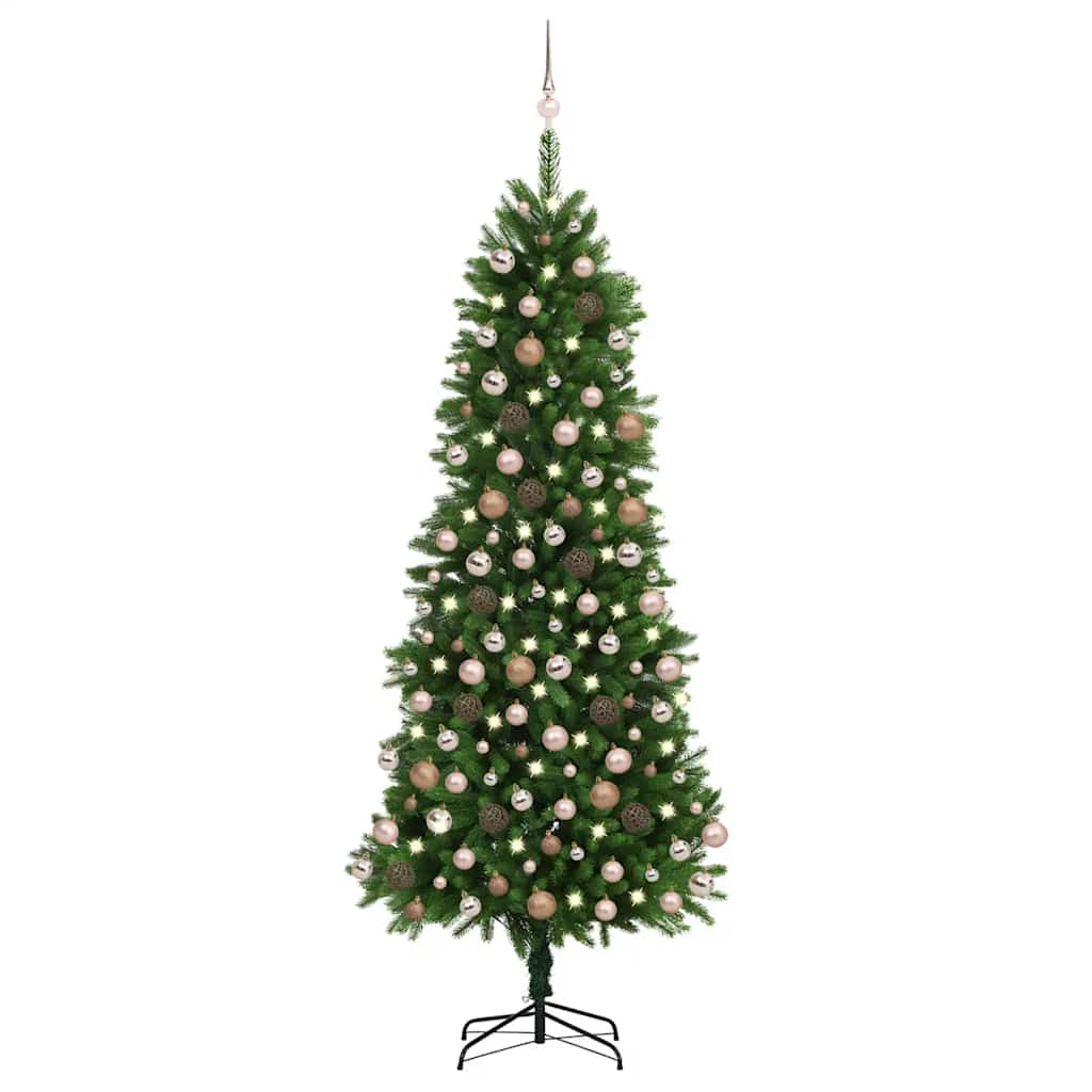 Arbre de Noël artificiel avec LED et boules 240 cm Vert