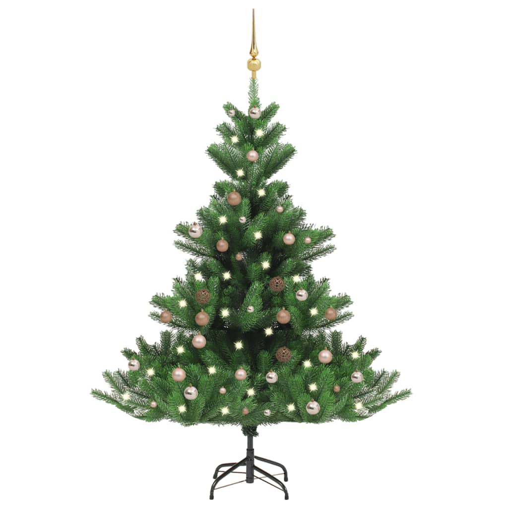 Umělý vánoční stromek normandská jedle LED a koule zelený 120cm