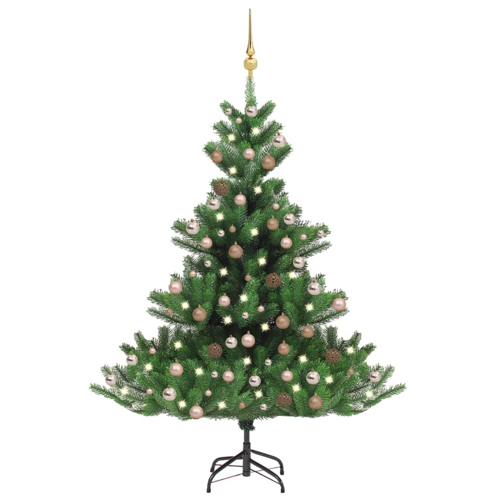 vidaXL kunstigt juletræ nordmannsgran LED og kuglesæt 210 cm grøn