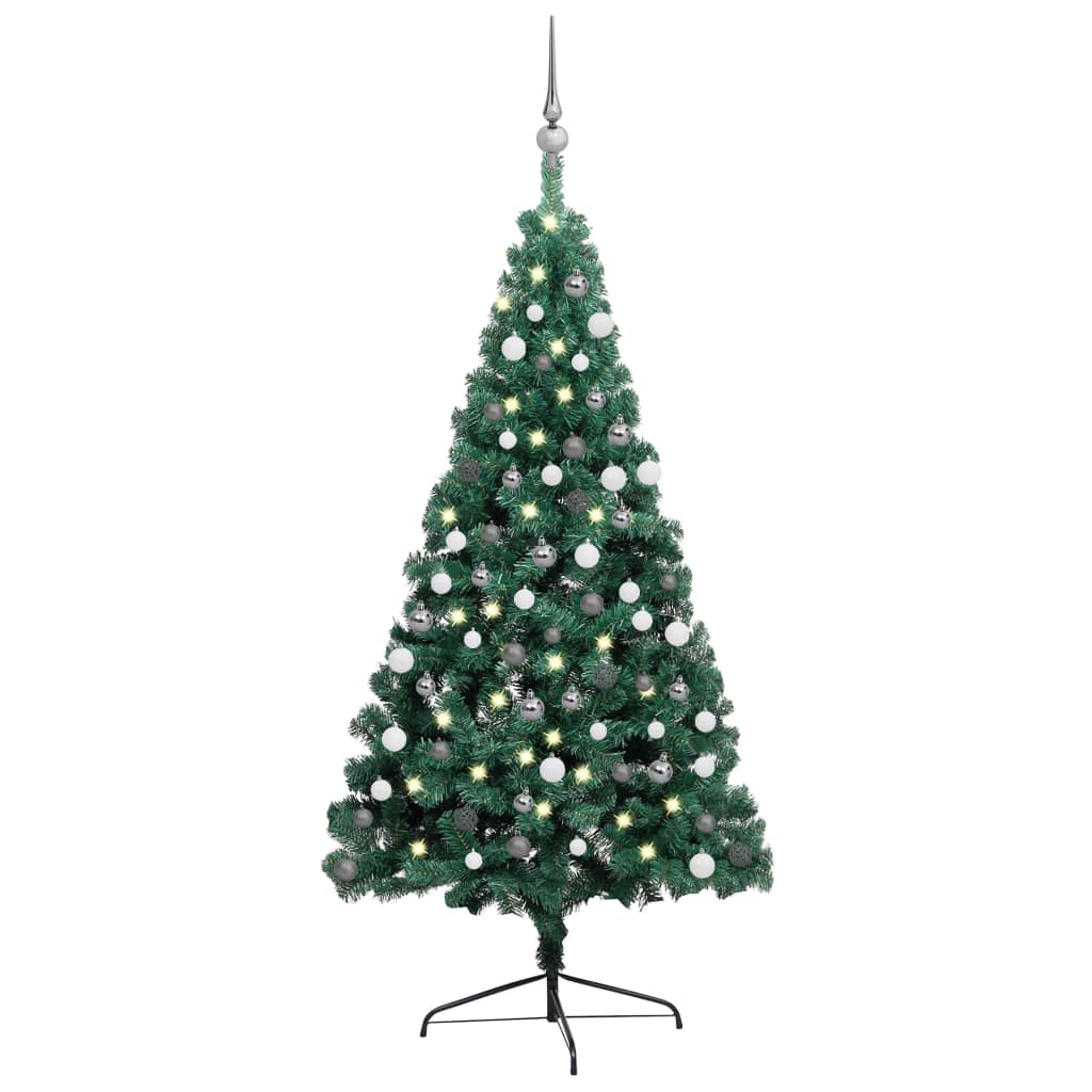 vidaXL Demi-arbre de Noël artificiel avec LED et boules Vert 120 cm