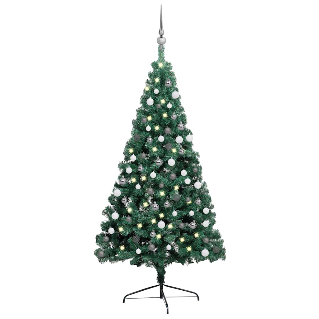 vidaXL Künstlicher Halb-Weihnachtsbaum Beleuchtung Kugeln Grün 120 cm