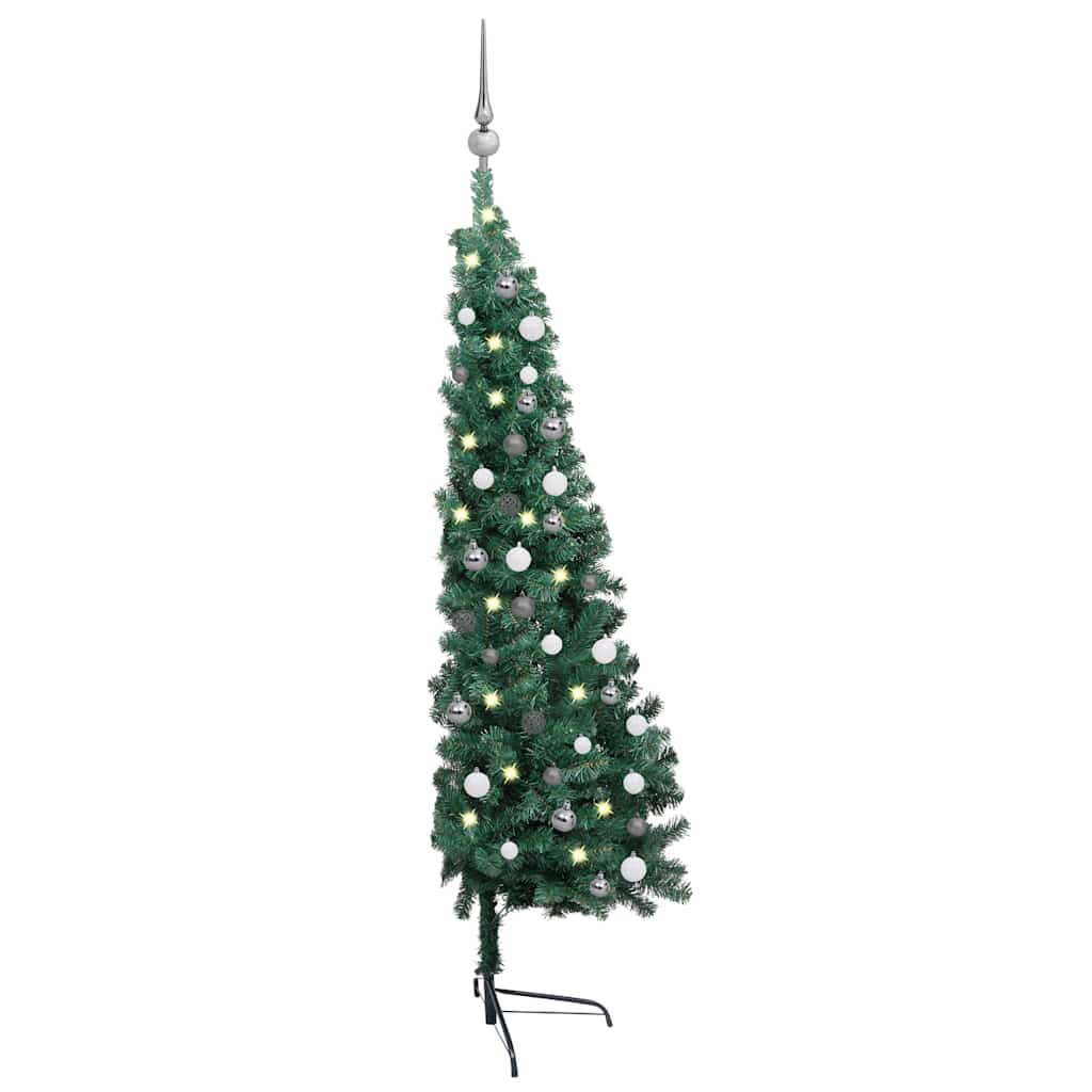 

vidaXL Kunstkerstboom met LED's en kerstballen half 150 cm groen