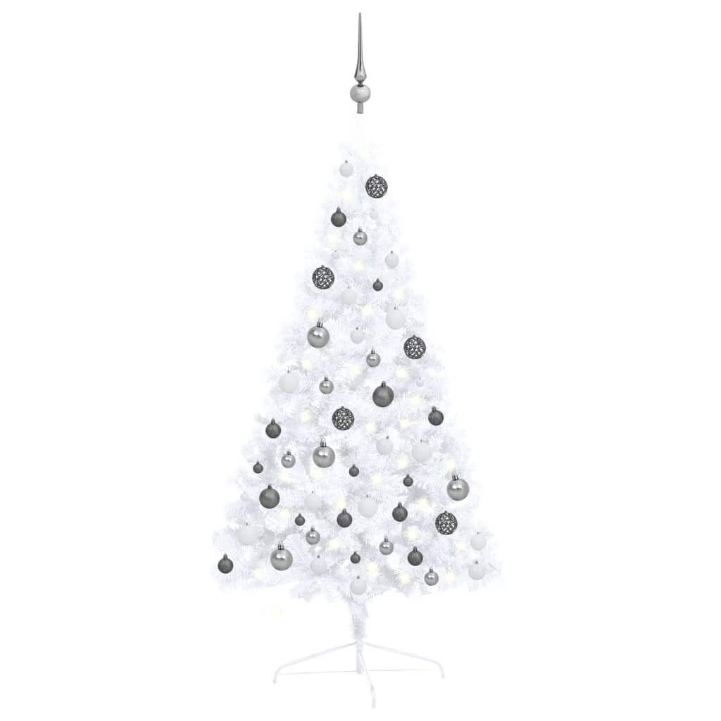 vidaXL Set brad Crăciun artificial jumătate LED&globuri, alb, 120 cm