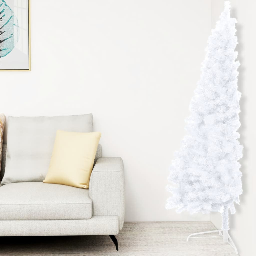 Umelý pol vianočný stromček s LED a guľami biely 120 cm PVC