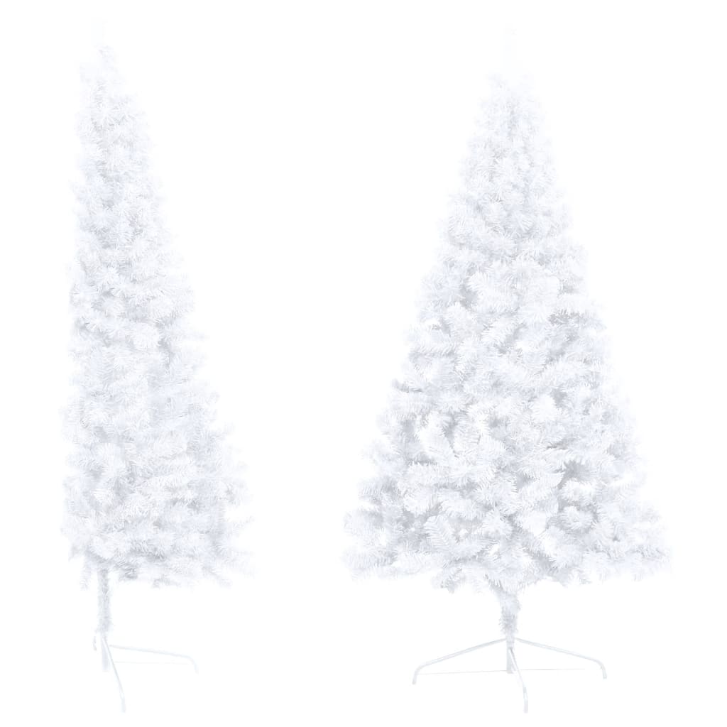  Umelý pol vianočný stromček s LED a guľami biely 120 cm PVC