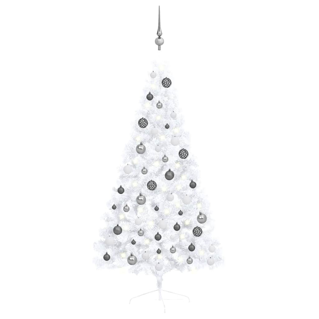 Demi-arbre de Noël artificiel avec LED et boules Blanc 150 cm