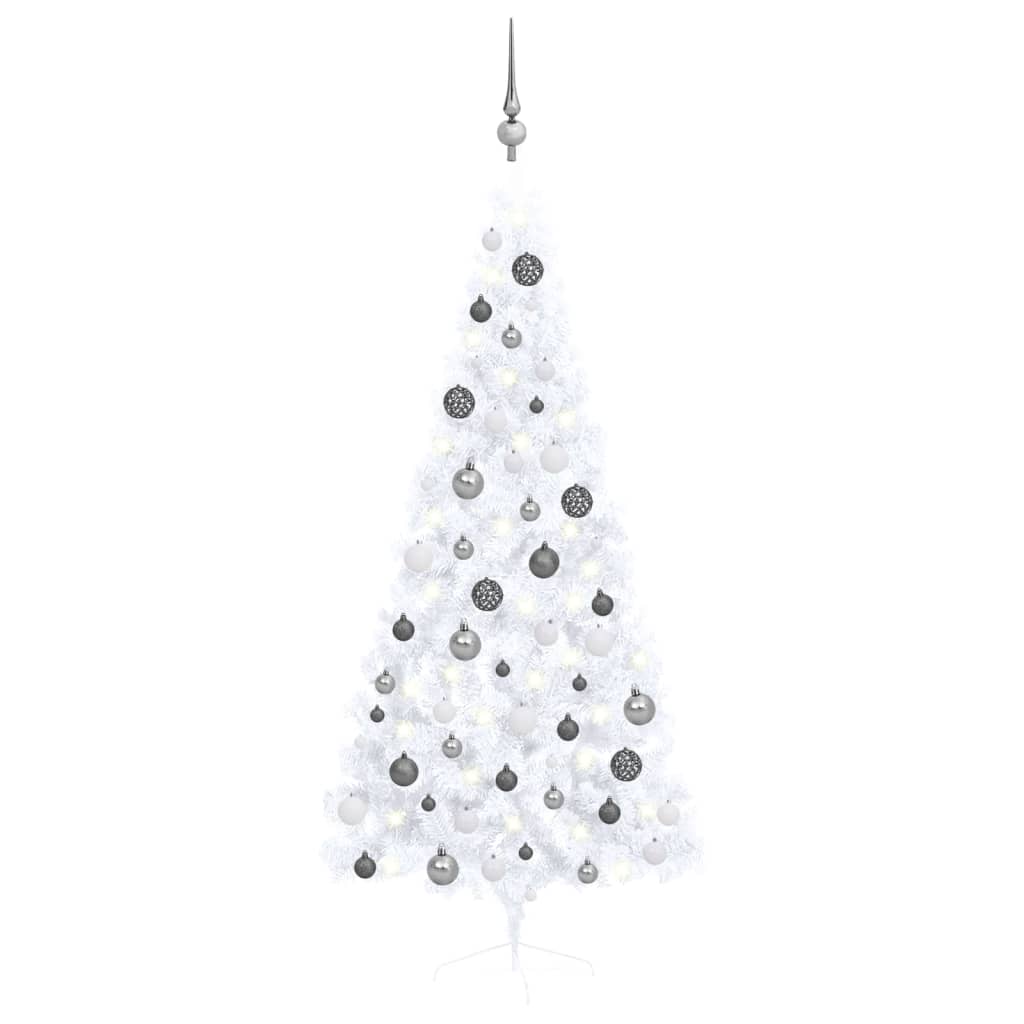 vidaXL Demi-arbre de Noël artificiel avec LED et boules Blanc 180 cm