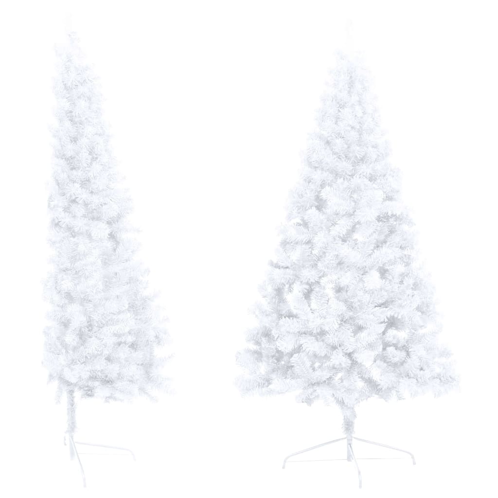  Umelý vianočný pol stromček s LED a súpravou gulí biely 180 cm