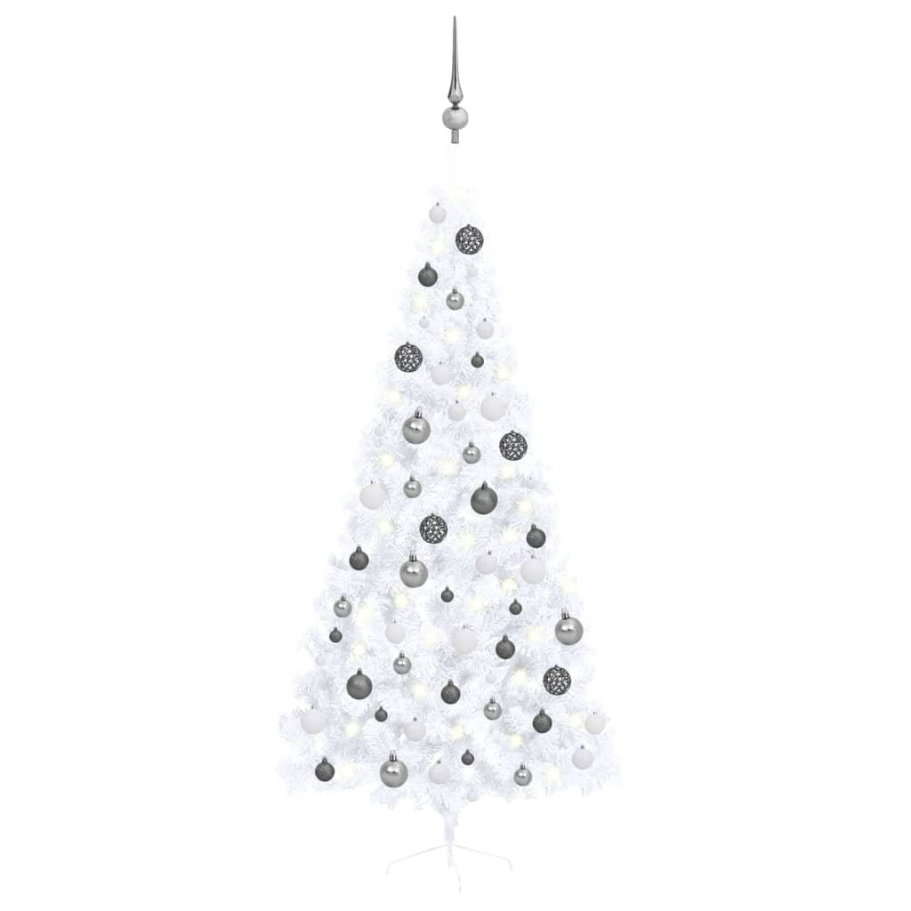 vidaXL Set brad Crăciun artificial jumătate cu LED&globuri alb 210 cm vidaXL