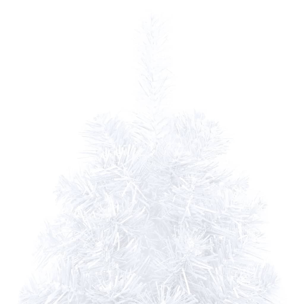  Umelý pol vianočný stromček s LED a guľami biely 210 cm PVC
