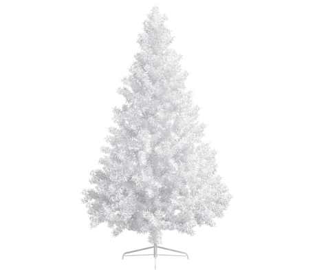 vidaXL Jumătate brad Crăciun pre-iluminat cu set globuri, alb, 210 cm