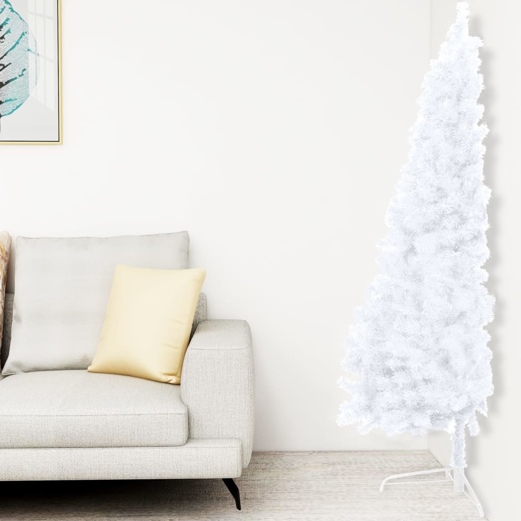  Umelý vianočný pol stromček s LED a súpravou gulí biely 240 cm