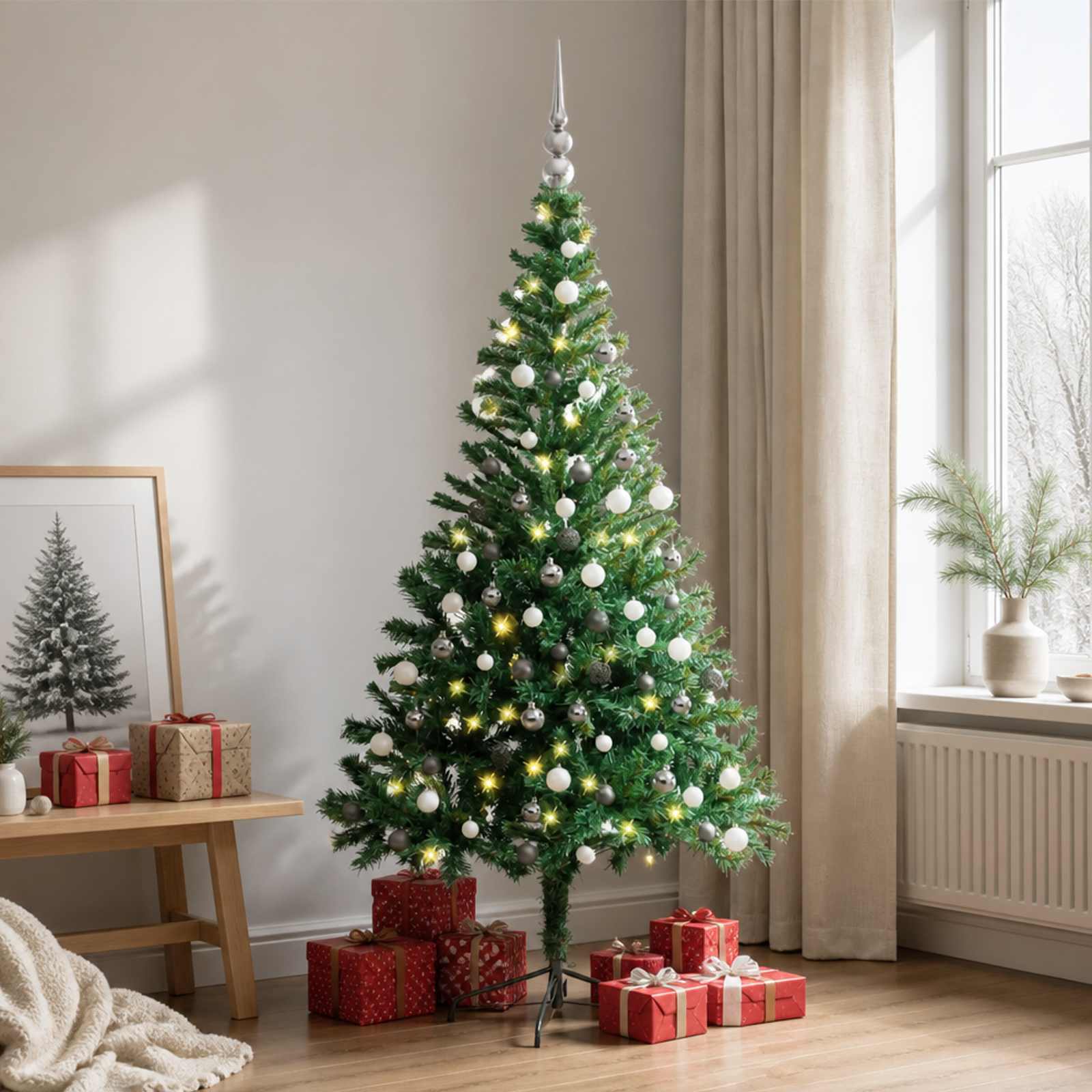 vidaXL Künstlicher Weihnachtsbaum Beleuchtung Kugeln 150cm 380 Zweige