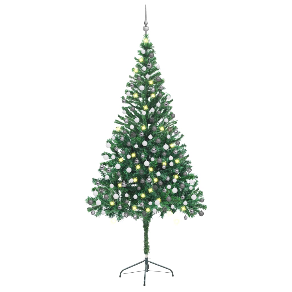 Umělý vánoční stromek s LED a sadou koulí 210 cm 910 větví
