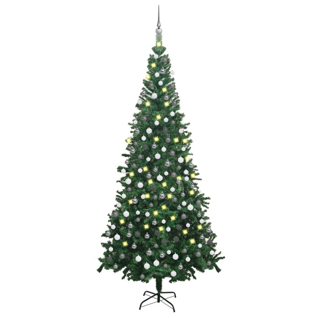 vidaXL Arbre de Noël artificiel avec LED et boules L 240 cm Vert 