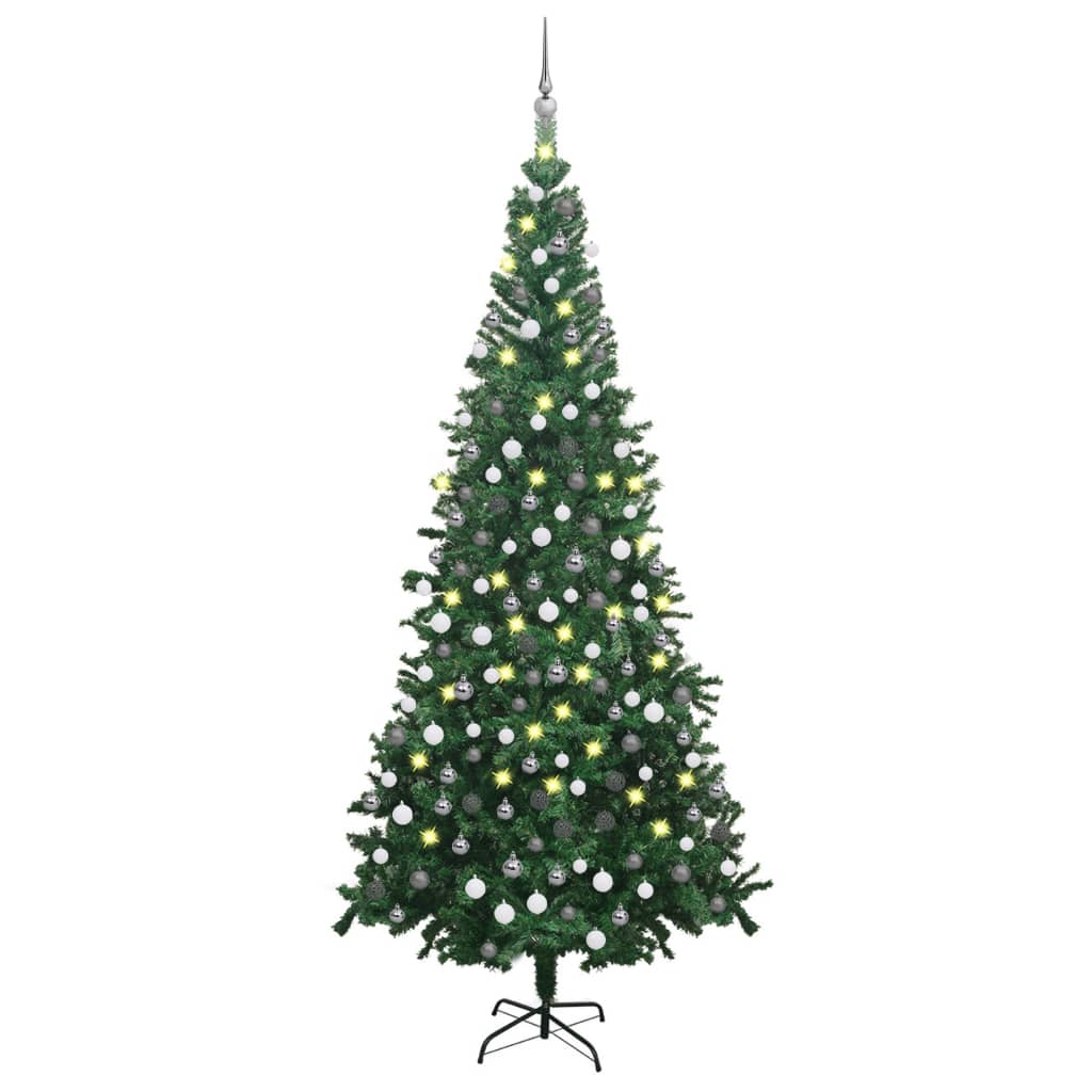 vidaXL Brad de Crăciun pre-iluminat cu set globuri, verde, 240 cm, L