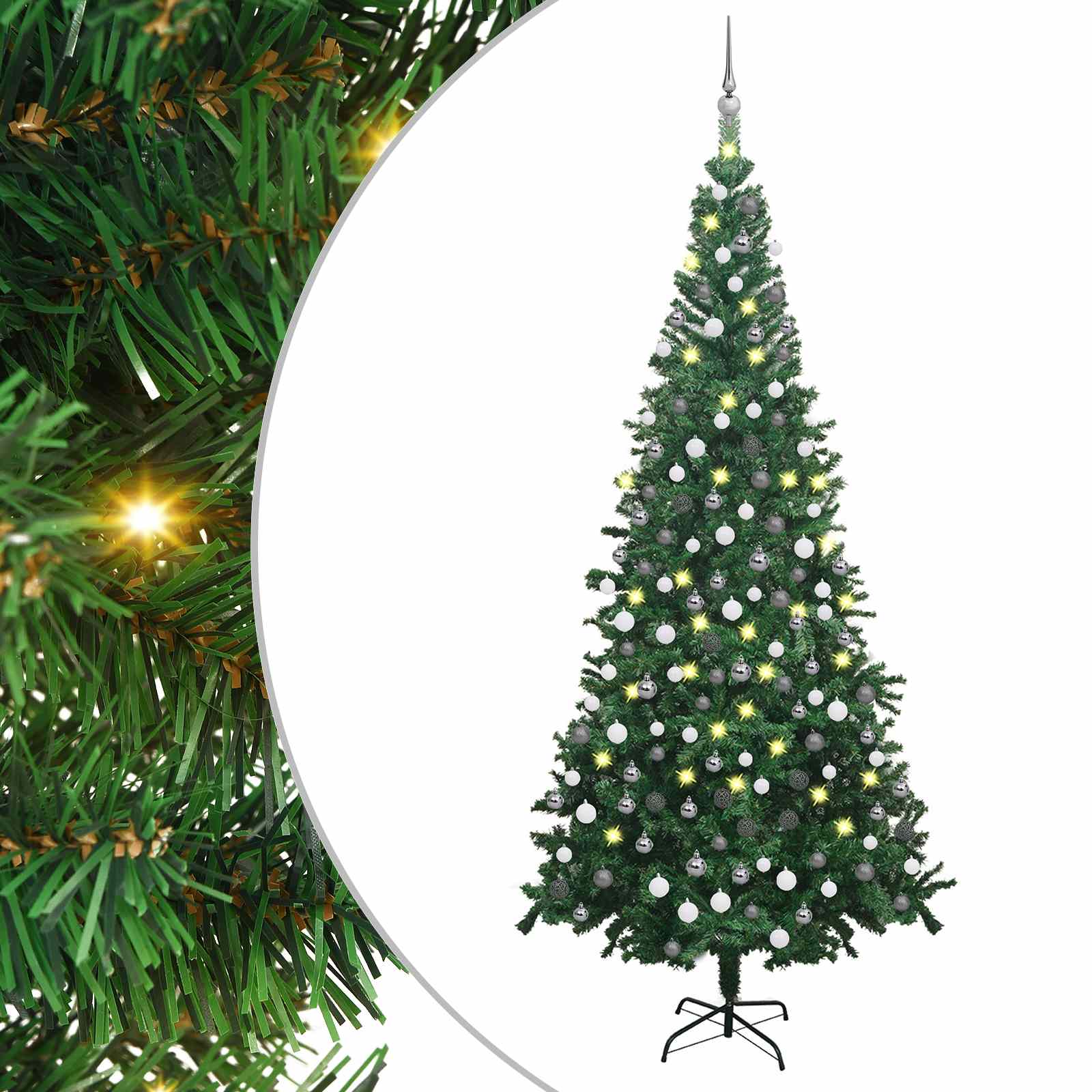 vidaXL Brad de Crăciun pre-iluminat cu set globuri, verde, 240 cm, L
