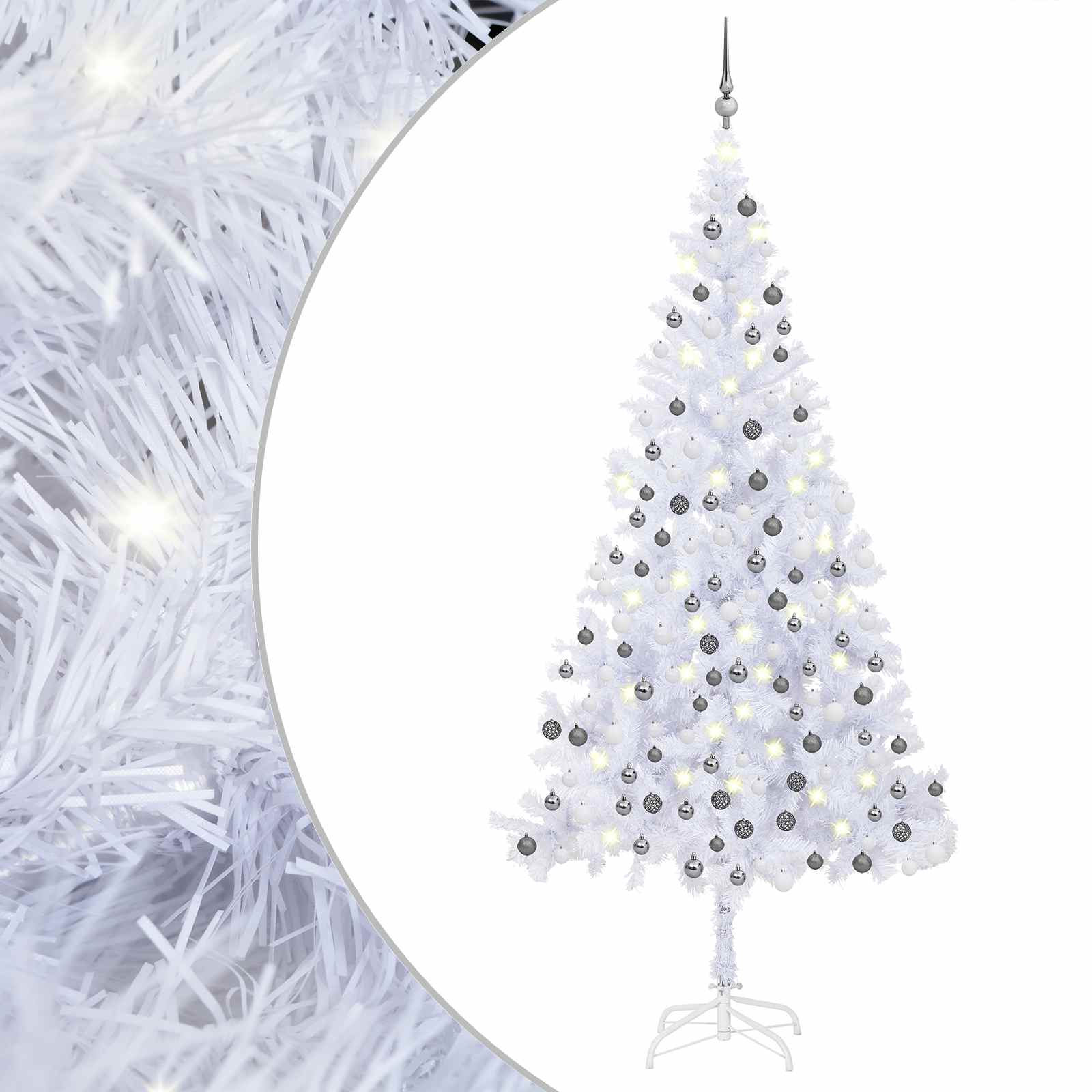 vidaXL Brad de Crăciun pre-iluminat cu set globuri, alb, 240 cm, L