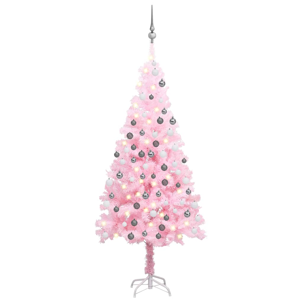 vidaXL Brad de Crăciun artificial cu LED-uri/globuri roz 180 cm PVC