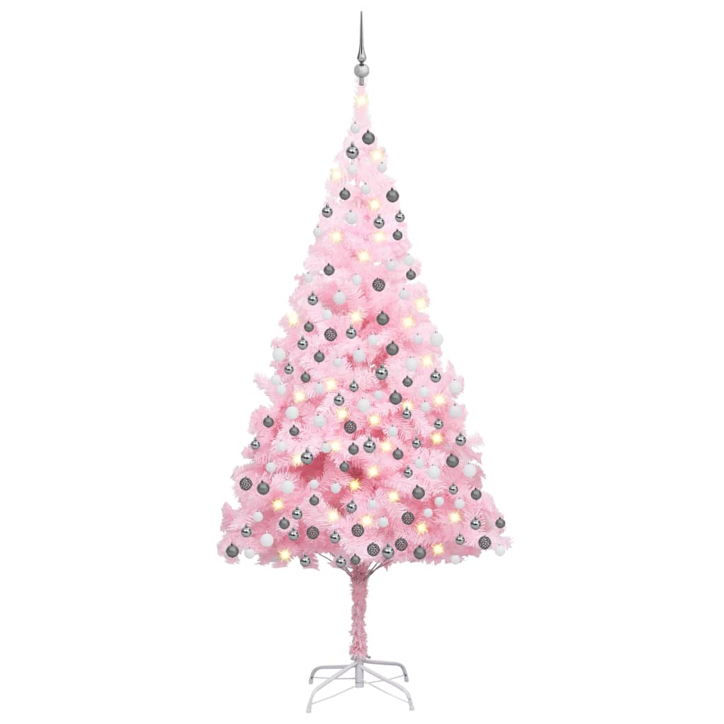 vidaXL Brad de Crăciun artificial cu LED-uri&globuri roz 210 cm PVC 
