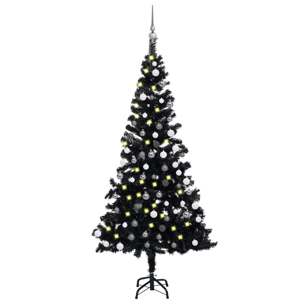 vidaXL Brad de Crăciun artificial cu LED-uri/globuri negru 120 cm PVC 