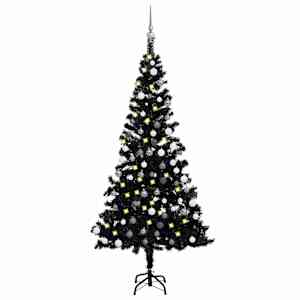 vidaXL valgustusega kunstkuusk kuulidega, must, 120 cm, PVC