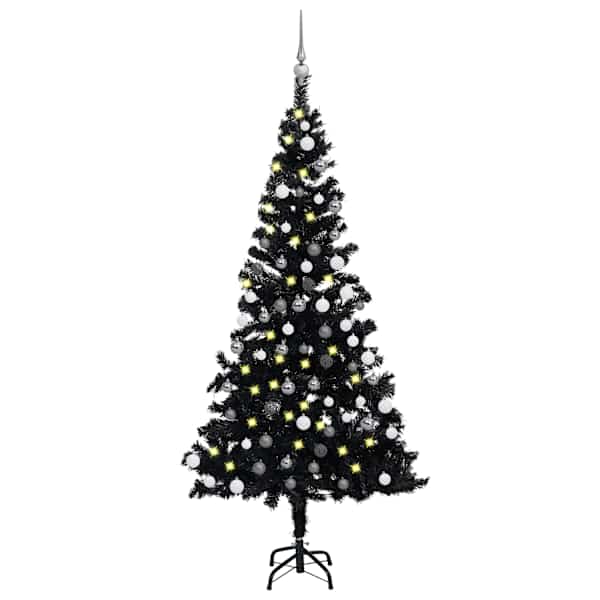 vidaXL valgustusega kunstkuusk kuulidega, must, 120 cm, PVC