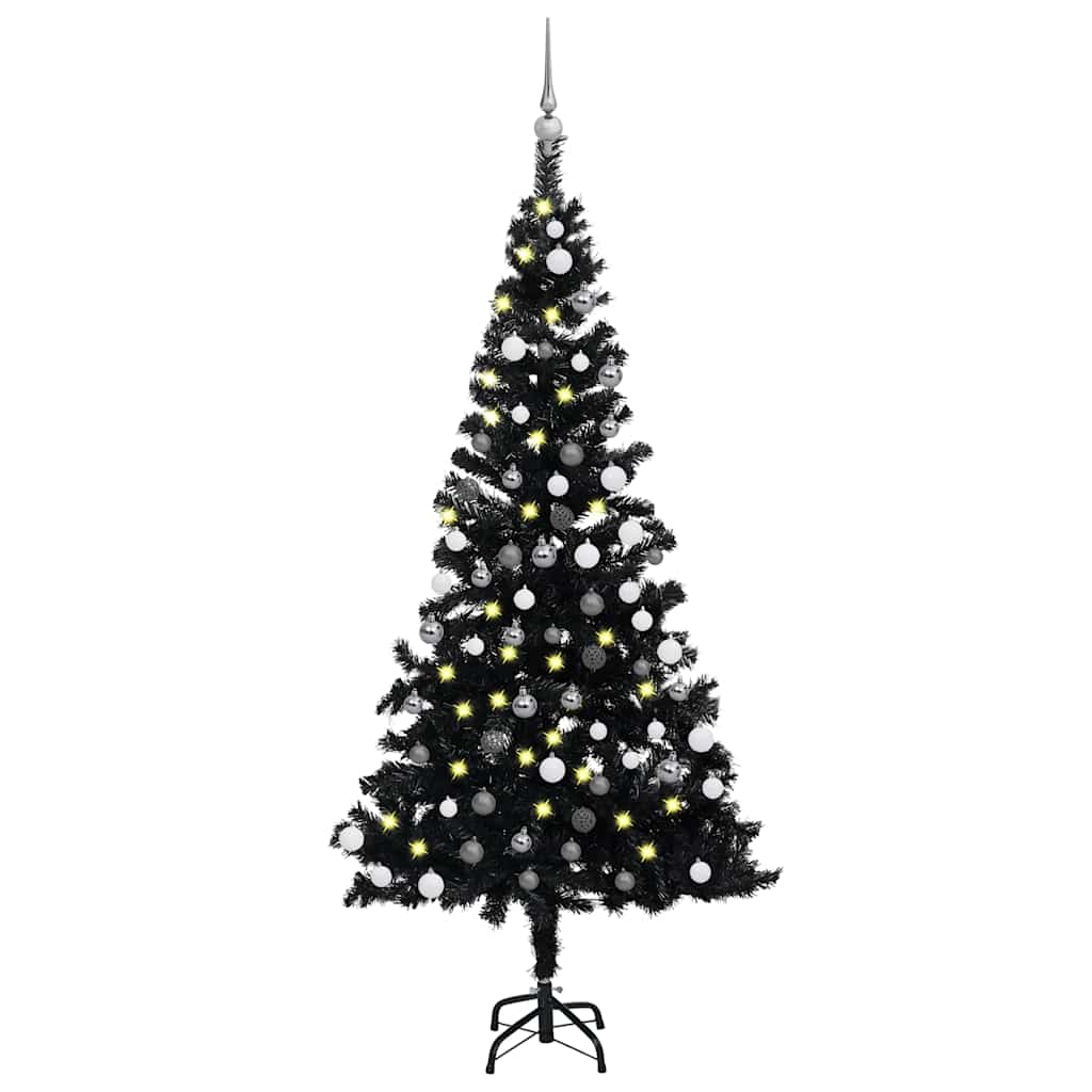 vidaXL Künstlicher Weihnachtsbaum Beleuchtung & Kugeln Schwarz 120 cm