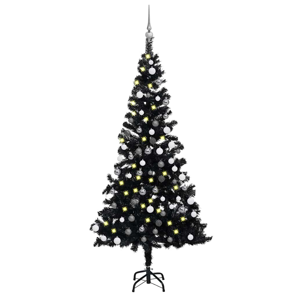 vidaXL Künstlicher Weihnachtsbaum Beleuchtung & Kugeln Schwarz 150 cm