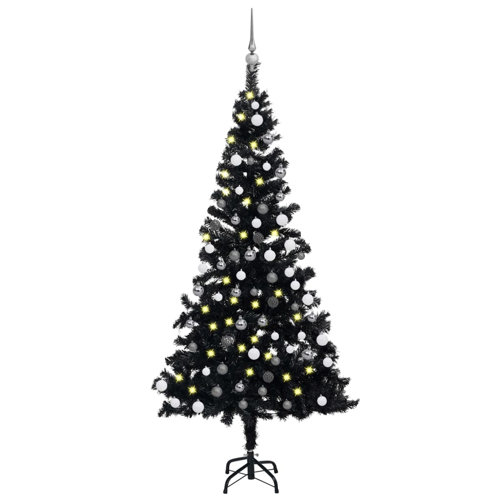 vidaXL Arbre de Noël artificiel avec LED et boules Noir 180 cm PVC 