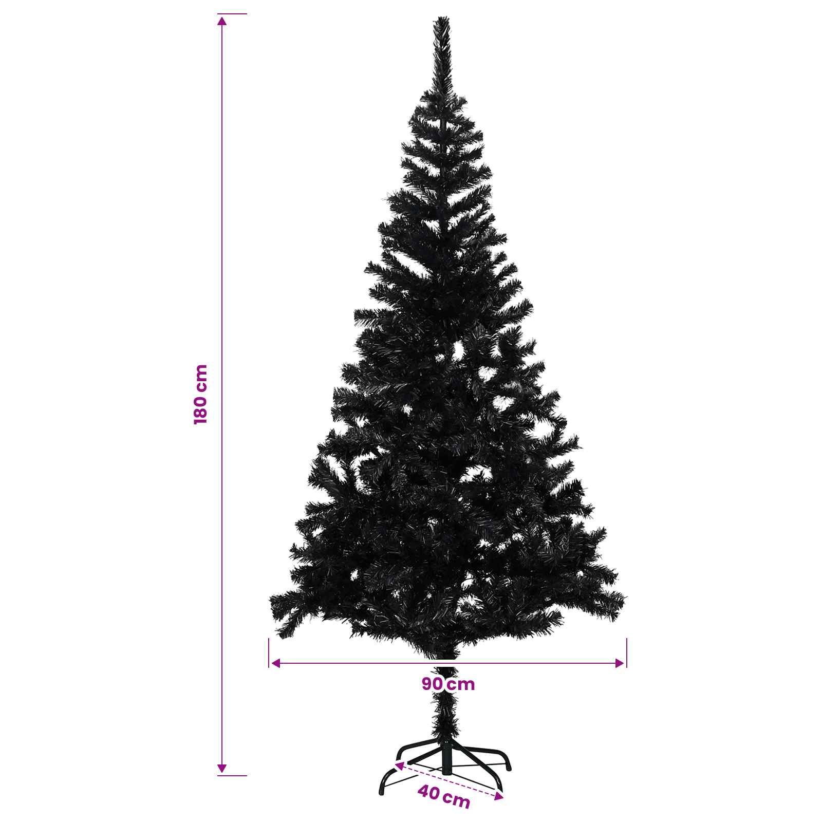 vidaXL Künstlicher Weihnachtsbaum Beleuchtung & Kugeln Schwarz 180 cm – Bild 13