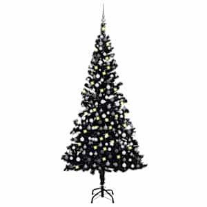 vidaXL valgustusega kunstkuusk kuulidega, must, 210 cm, PVC