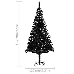Umělý vánoční stromek s LED a sadou koulí černý 210 cm PVC - obrázek 12