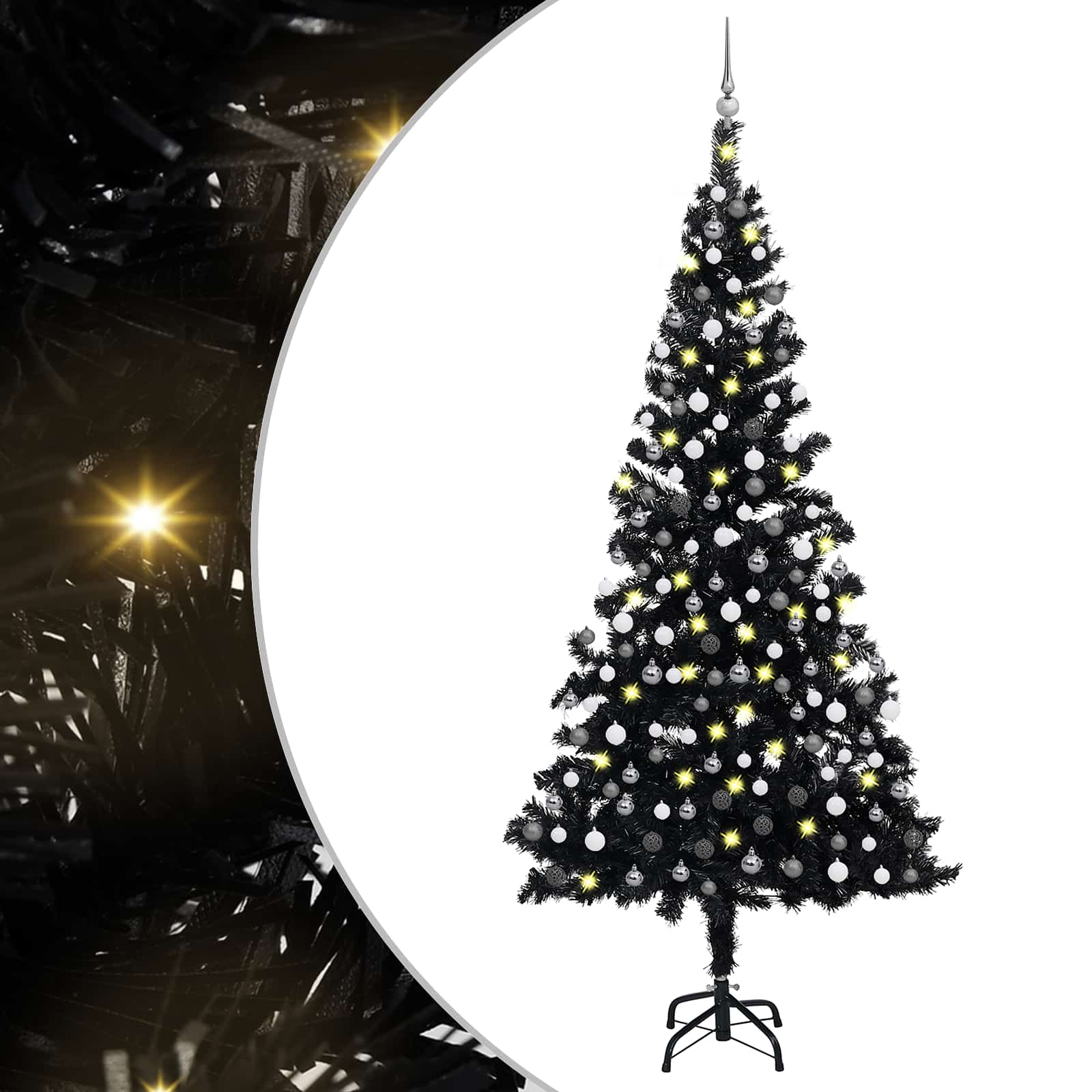 vidaXL Künstlicher Weihnachtsbaum Beleuchtung & Kugeln Schwarz 210 cm – Bild 2