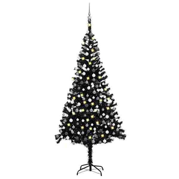 vidaXL valgustusega kunstkuusk kuulidega, must, 210 cm, PVC