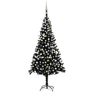 Umělý vánoční stromek s LED a sadou koulí černý 240 cm PVC - obrázek 1