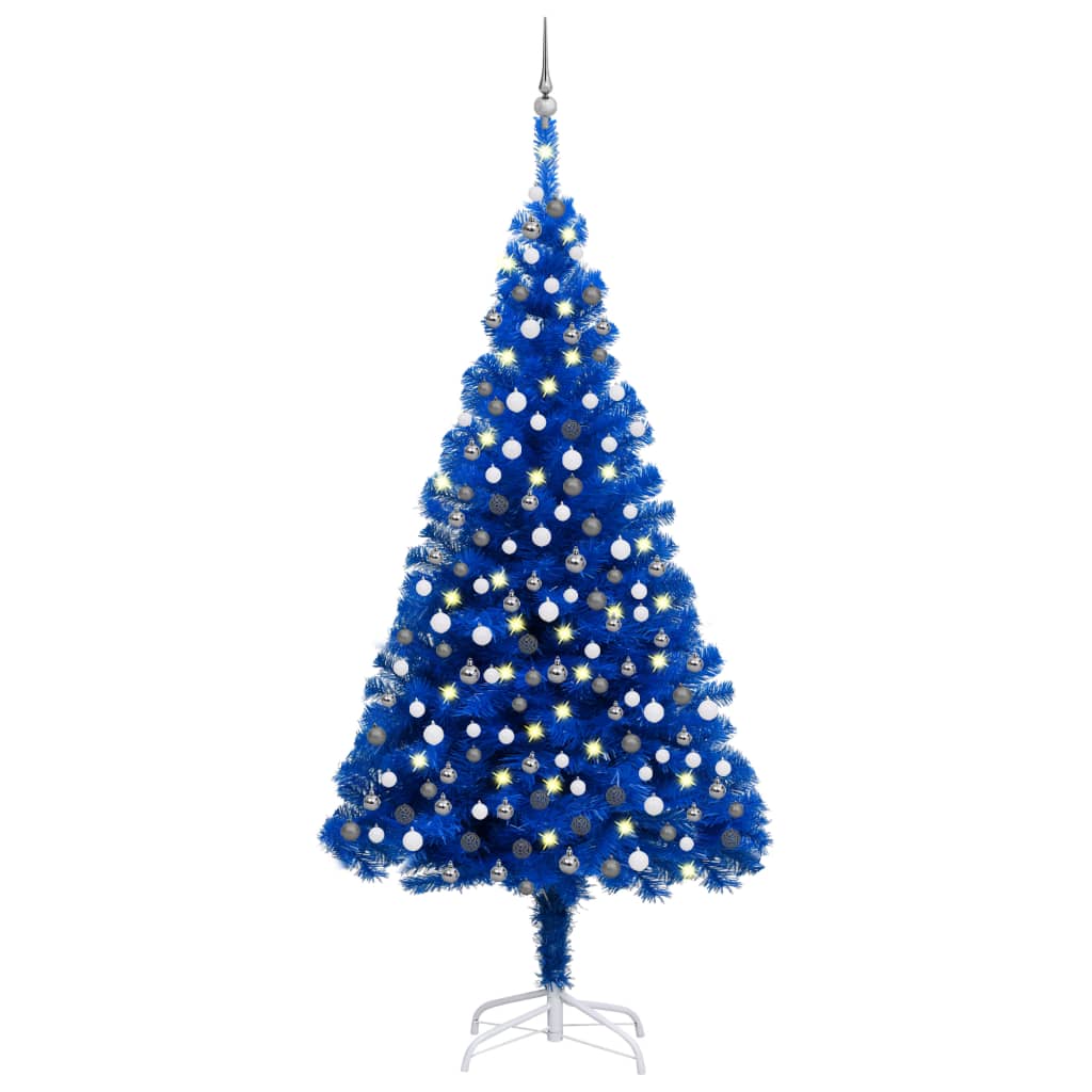 vidaXL Set pom Crăciun artificial LED-uri&globuri albastru 210 cm, PVC