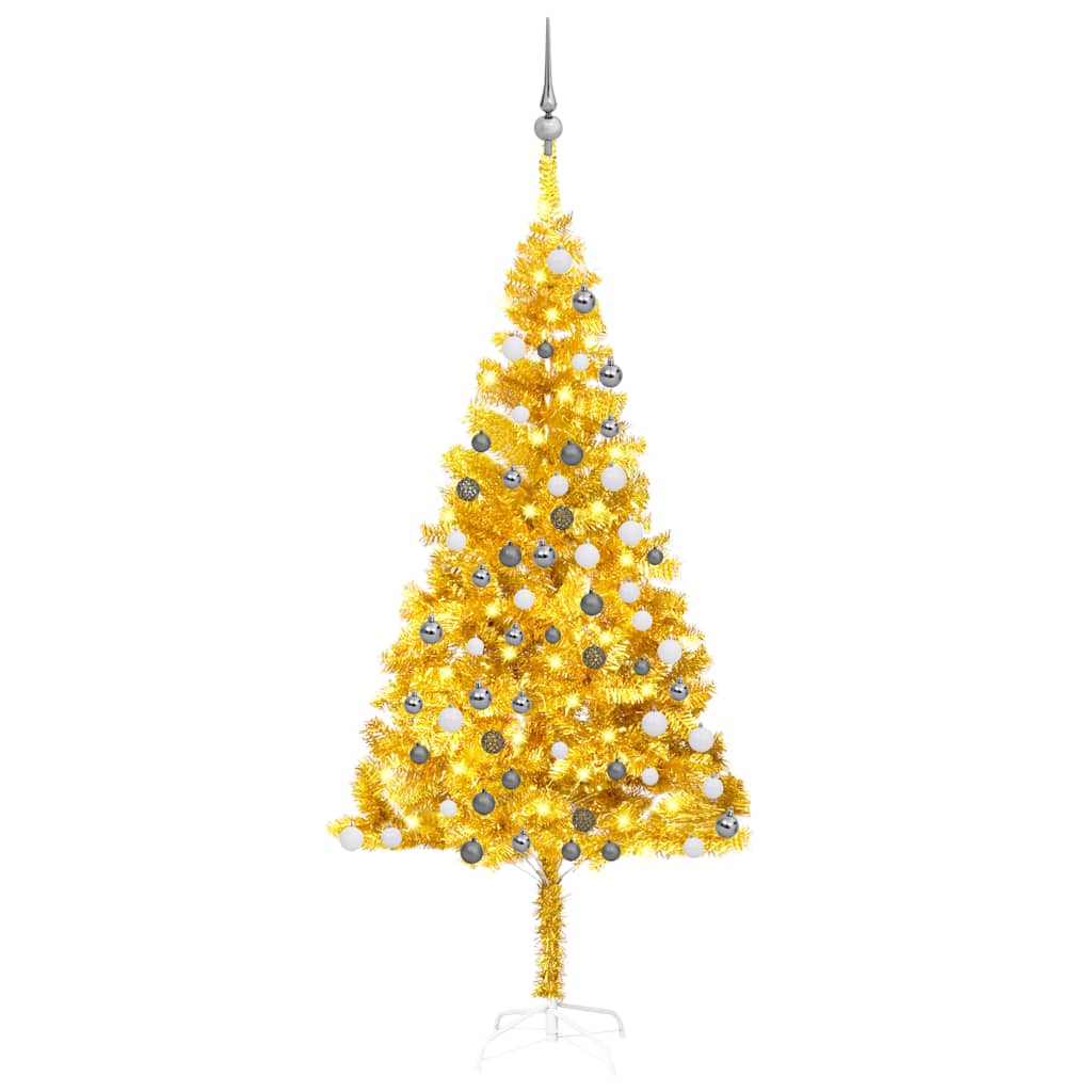 

vidaXL Artificial Christmas Tree with LEDs&Ball Set Gold 70.9" PET