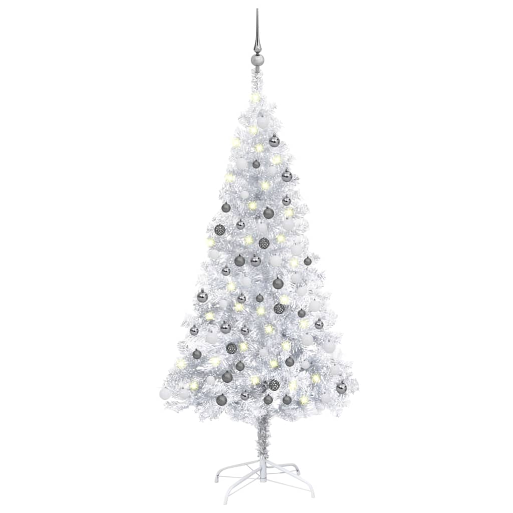 vidaXL Brad Crăciun pre-iluminat cu set globuri, argintiu, 120 cm, PET