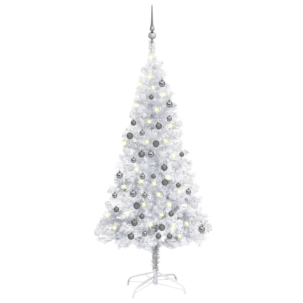 Image of vidaXL Artificial Pre-lit Christmas Tree with Ball Set Silver 150 cm PET