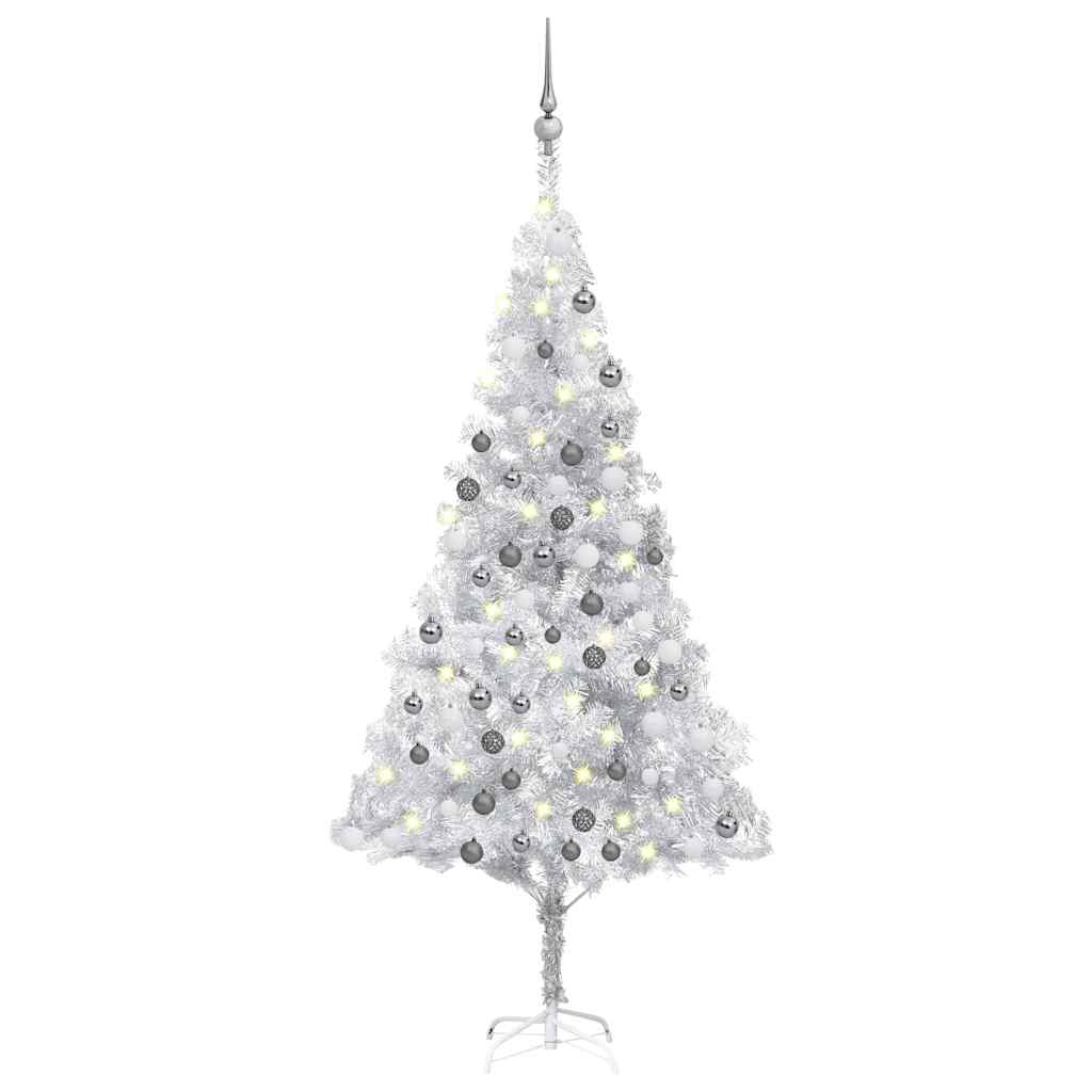 

vidaXL Artificial Christmas Tree with LEDs&Ball Set Silver 70.9" PET