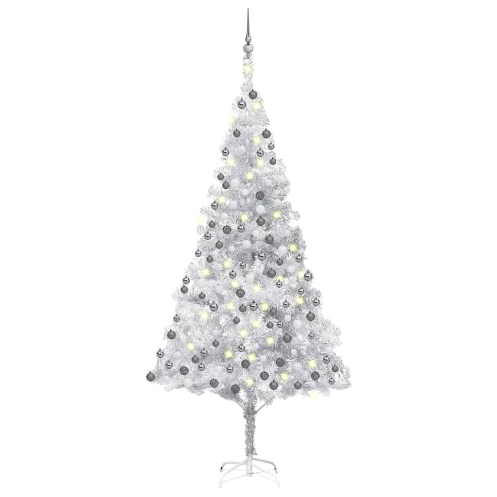 Image of vidaXL Artificial Pre-lit Christmas Tree with Ball Set Silver 210 cm PET